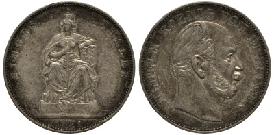 Пруссия 1 талер 1871 A, Вильгельм I (1861-1888), победа над Францией КМ 500, AKS 118, Th. 272 серебро 3711-312
