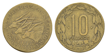 Центральная Африка (BEAC) 10 франков 1983 KM 9 медь алюминий никель 4650-314