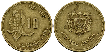 Марокко 10 сантимов 1987 Хасан II KM 84 медь алюминий цинк 4167-233