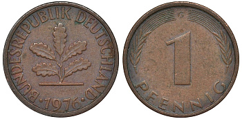 ФРГ 1 пфенниг 1976 G KM 105 сталь плакированная медью 4124-568