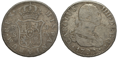 Испания 2 реала 1799 S CN, мондвор (Севилья), Карлос IIII (1788-1808) KM 430.2 (C69.2) серебро 650-942