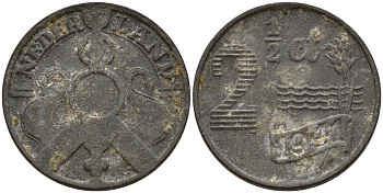 Нидерланды 2 1/2 цента 1941 Вильгельмина I (1890-1948) KM 171 цинк 4148-744