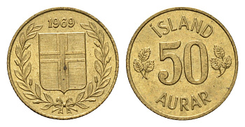 Исландия 50 эйре 1969 KM 17 никель латунь UNC 4690-553