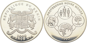 Бенин 1000 франков 1993 международный год семьи KM 27 серебро PROOF 00-00