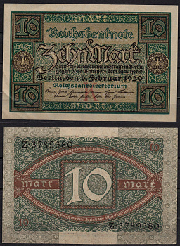 Германия 10 марок 1920 Pick 67a бумага 8602-31-1-2