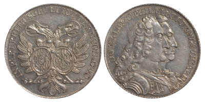 Пфальц 1/2 талера 1740 Карл Альберт и Карл III Haas 30, Hahn 271 aUNC серебро 10-010-39