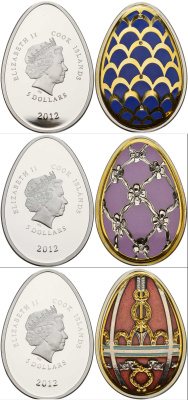 Палау 3 монеты по 5 долларов 2012 яйца Фаберже, цветная эмаль, позолота серебро PROOF 1065-1-11
