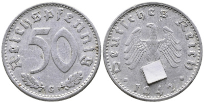 ГЕРМАНИЯ 50 РЕЙХСПФЕННИГОВ 1942 G KM 96, J. 372 алюминий 24-925