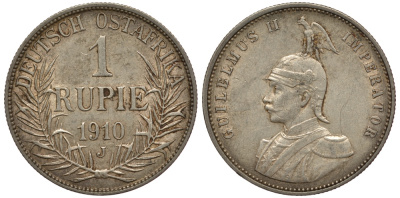 Немецкая Восточная Африка (Танзания) 1 рупия 1910 J - OST-AFRICA Jaeger 722, KM 10 серебро 5010-625