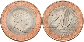 Ангола 20 кванза 2014 Королева Зинга Мбанди Нгола (1582-1663) KM 111 биметалл aUNC 69-113