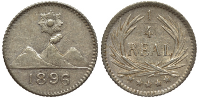 Гватемала 1/4 реала 1896 5 звезд, Испанское правление KM 162 серебро 4532-142