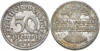 ГЕРМАНИЯ 50 ПФЕННИГОВ 1921 A KM 27, J. 301 алюминий 3718-913