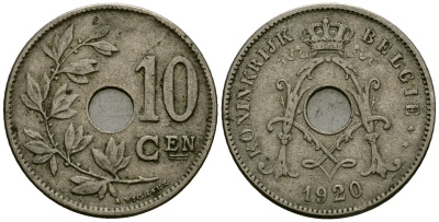Бельгия 10 сантимов 1920 Belgie KM 86 медно-никель 4172-1243