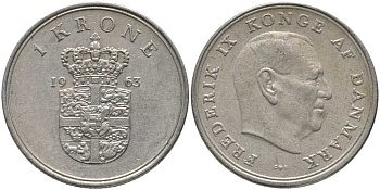 Дания 1 крона 1963 C;S, Фредерик IX (1947-1972) KM 851 медно-никель 113-854