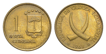 Экваториальная Гвинея 1 песета 1969 год-тип KM 1 алюминиевая бронза UNC 4659-424