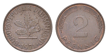 ФРГ 2 пфеннига 1971 F KM 106a, J.381a сталь плакированная медью 4618-862