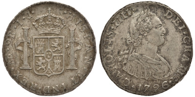 Перу 2 реала 1796 JP, монетный двор ME (Лима), Карл IV Испанский (1788-1808) KM 95 серебро 00-000-00