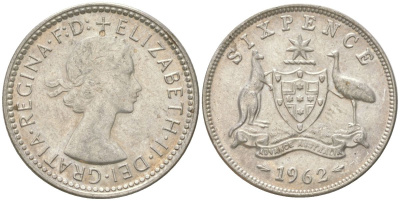 Австралия 6 пенсов 1962 Елизавета II (1952-2022) KM 58 серебро 4623-269