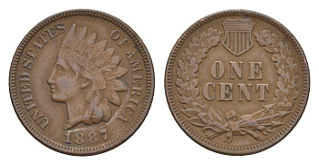 США 1 цент 1887 KM 90a бронза 1521-234