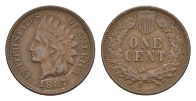 США 1 цент 1887 KM 90a бронза 1521-234