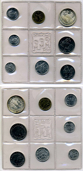 Сан-Марино годовой набор из 8 монет 1974 1, 2, 5, 10, 20, 50, 100 и 500 лир два стилизованных голубя KM 30-37, в оригинальной пластиковой запайке серебро KM MS3 серебро UNC 3-4-5-30