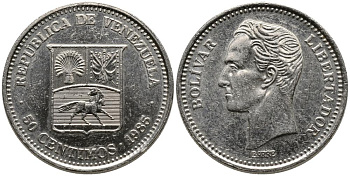 Венесуэла 50 сентимо 1985 Симон Боливар KM 41 никель 4549-353