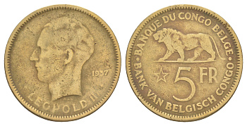 Бельгийское Конго 5 франков 1937 KM 24 никель латунь 1520-723