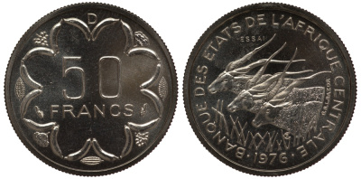 Центрально-Африканские штаты 50 франков 1976 пробник, ESSAI KM E8 никель UNC 5010-233