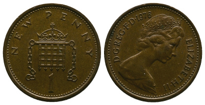 Великобритания 1 пенни 1976 Елизавета II (1952-2022) KM 915, Spink 4237 (B1) бронза 4384-742