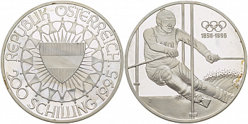 Австрия 200 шиллингов 1995 100 лет Олимпийским играм, слалом KM 3027 серебро PROOF 04-174-11