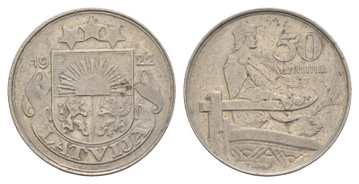 Латвия 50 сантимов 1922 год-тип KM 6 никель    4657-744