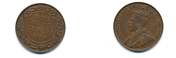 Канада 1 цент 1920 Георг V (1910-1936), большой формат KM 21 бронза 4379-1027