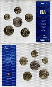 Кипр набор из 6 монет (1, 2, 5, 10, 20 и 50 центов) 1998, 2001 и 2002 в красочной упаковке с информацией о стране KM 53.3, 54.3, 55.3, 56.3, 62.2 и 66 UNC 2-6-3-108