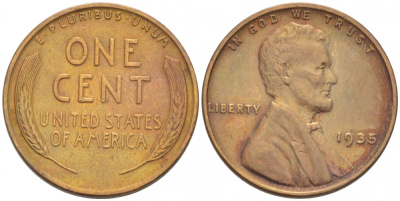 США 1 ЦЕНТ 1935 ЛИНКОЛЬН KM 132 бронза 3309-216