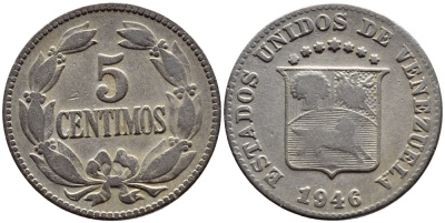 Венесуэла 5 сентимо 1946 KM 29a медно-никель 4392-867