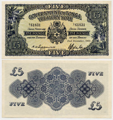 ТОНГА 5 ФУНТОВ 1964 Pick 12 d бумага UNC (ПРЕСС) 000-000-00