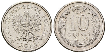 Польша 10 грошей 2012 MW KM 279 медно-никель UNC 4516-122
