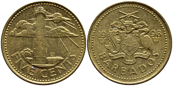 Барбадос 5 центов 1998 маяк Саут-Пойнт KM 11 латунь 4398-555
