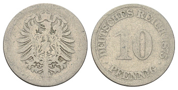Германия 10 пфеннигов 1875 KM 4, J. 4 медно-никель 4701-1061