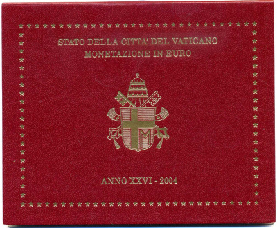 Ватикан евронабор из 8 монет 2004 Папа Иоанн Павел II, в оригинальном буклете KM MS 110 биметалл UNC 7-5-5-03