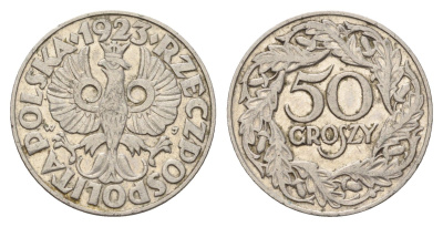 Польша 50 грошей 1923 год-тип Y 13 никель 4610-1013