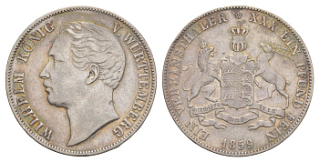 Вюртемберг 1 талер 1859 Вильгельм I (1816-1864) KM 601, Jaeger 83, AKS 77, Davenport 959 серебро 633-1134