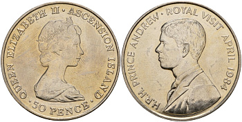 Остров Вознесения 50 пенсов 1984 королевский визит Принца Эндрю KM 6 медно-никель UNC 4125-923