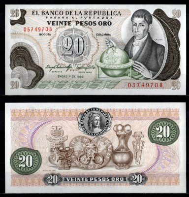 Колумбия 20 песо 1983 Pick 409 d бумага UNC (пресс) 7191-52-2-2