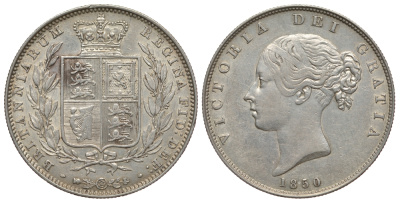 Великобритания 1/2 кроны 1850 Виктория (1837-1901) KM 740, Spink 3888 серебро 00-000-00