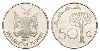Намибия 50 центов 1993 KM 3 сталь плакированная никелем UNC 4544-626