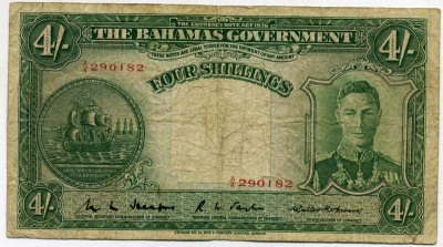 Багамские острова 4 шиллинга 1936 Георг VI (1936-1952), подпись W.L. Heape, TDLR Pick 9 b бумага 451-117-1