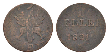 Франкфурт 1 геллер 1821 GB AKS 30, Jaeger 10, KM 301 медь 4636-124