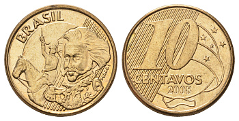 Бразилия 10 сентаво 2008 KM 649 сталь плакированная латунью aUNC 220-1159