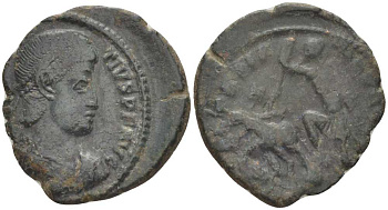 Римская Империя центенионалий 354 - 355 Констанций II, D N CONSTANTIVS P F AVG / император, поражающий персидского всадника, FEL TEMP REPARATIO биллон 1073-17-96